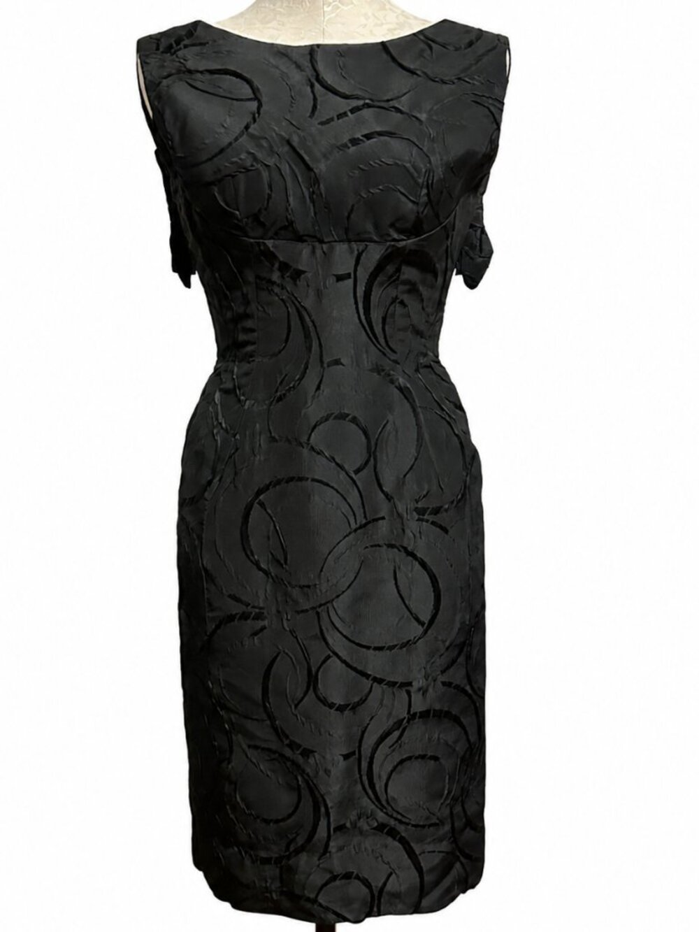 Rare 1950s Edward Abbott Black Brocade Wiggle Cocktail Dress Unmarked